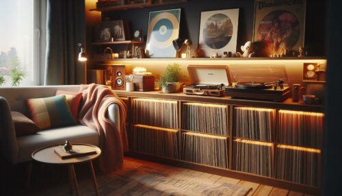 Estancia con muebles para discos de vinilo