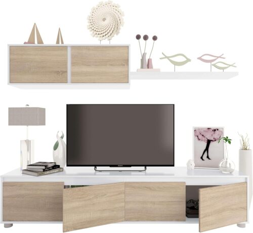 Habitdesign Mueble de Salon Moderno, Modulos de Comedor, Modelo Alida, Acabado en Blanco Artik