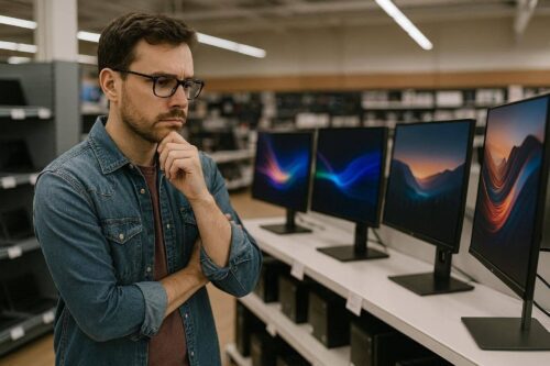Hombre escogiendo el monitor que necesita