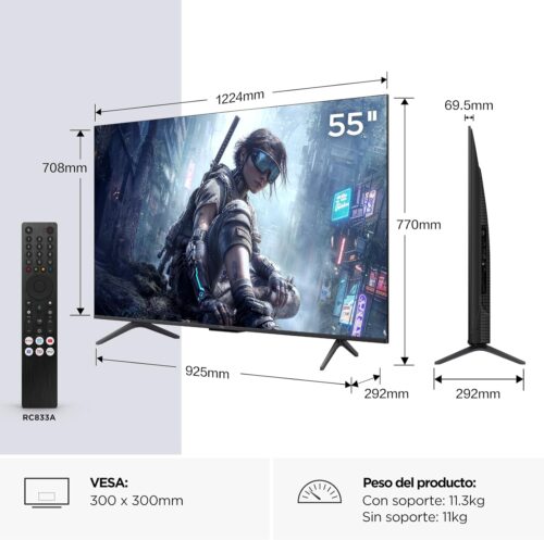 Medidas televisor TCL T8D de 55 pulgadas