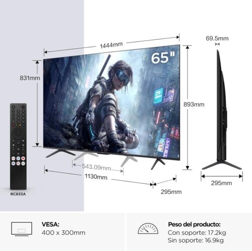 Medidas televisor TCL T8D de 65 pulgadas